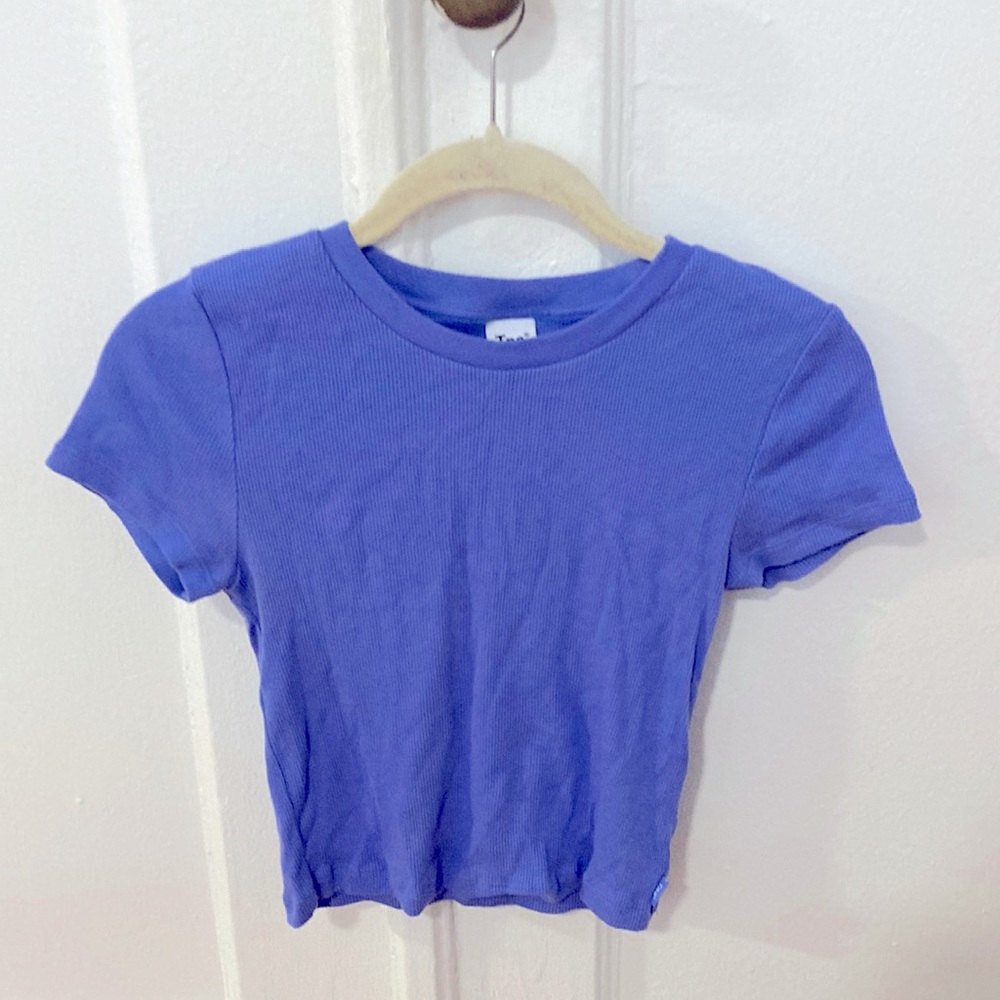 Gently Worn Aritzia TNA Ribbed Cropped Tee in Periwinkle, Size Medium